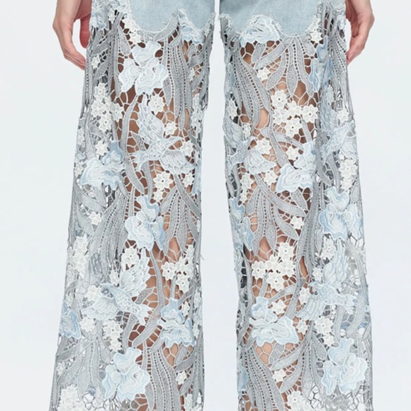 Bayeas High Waist Crystal Embellished Lace Leg Jeans - Picture 2 of 3